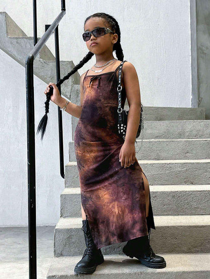 Rebel Brown Tie-Dye Spaghetti Strap Dress