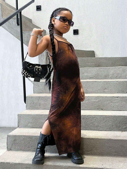 Rebel Brown Tie-Dye Spaghetti Strap Dress