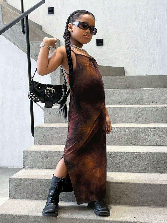 Rebel Brown Tie-Dye Spaghetti Strap Dress