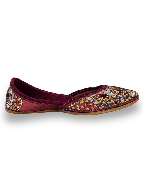 Royal Maroon Mirror Embroidered Festive Jutti