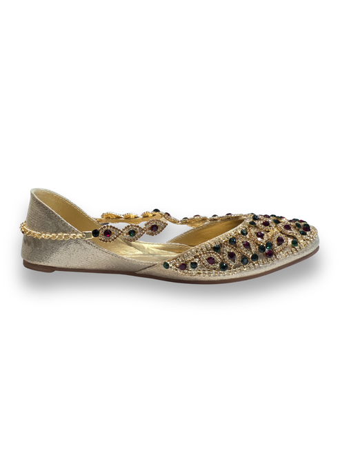 Noor Mahal Embellished Gold Jutti