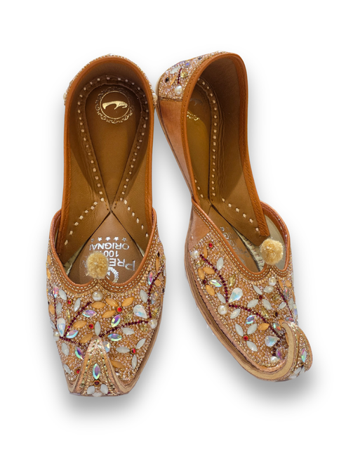 Champagne Gold Crystal Studded Celebration Jutti