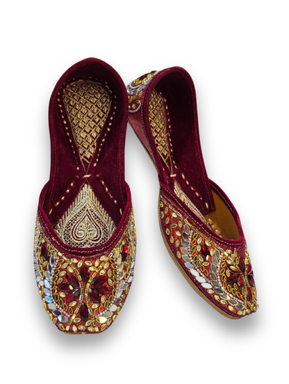Royal Maroon Mirror Embroidered Festive Jutti