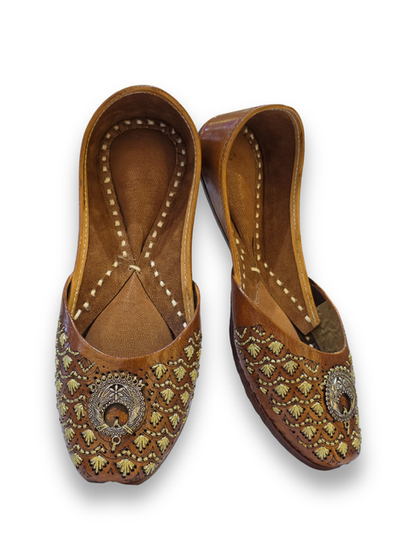 Antique Tan Motif Embellished Royal Jutti