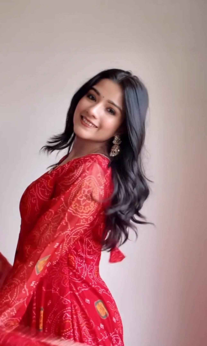 RoopRani Bandhej Georgette Anarkali Set
