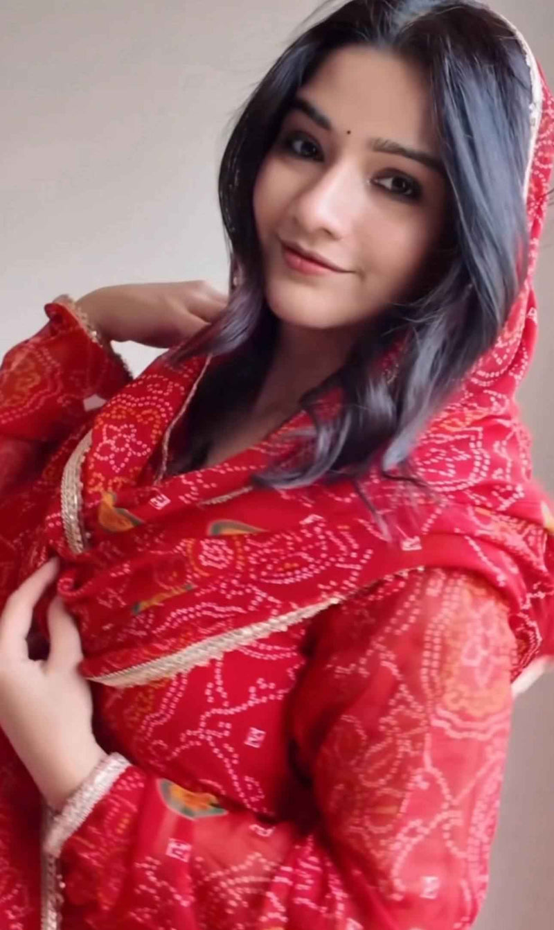 RoopRani Bandhej Georgette Anarkali Set