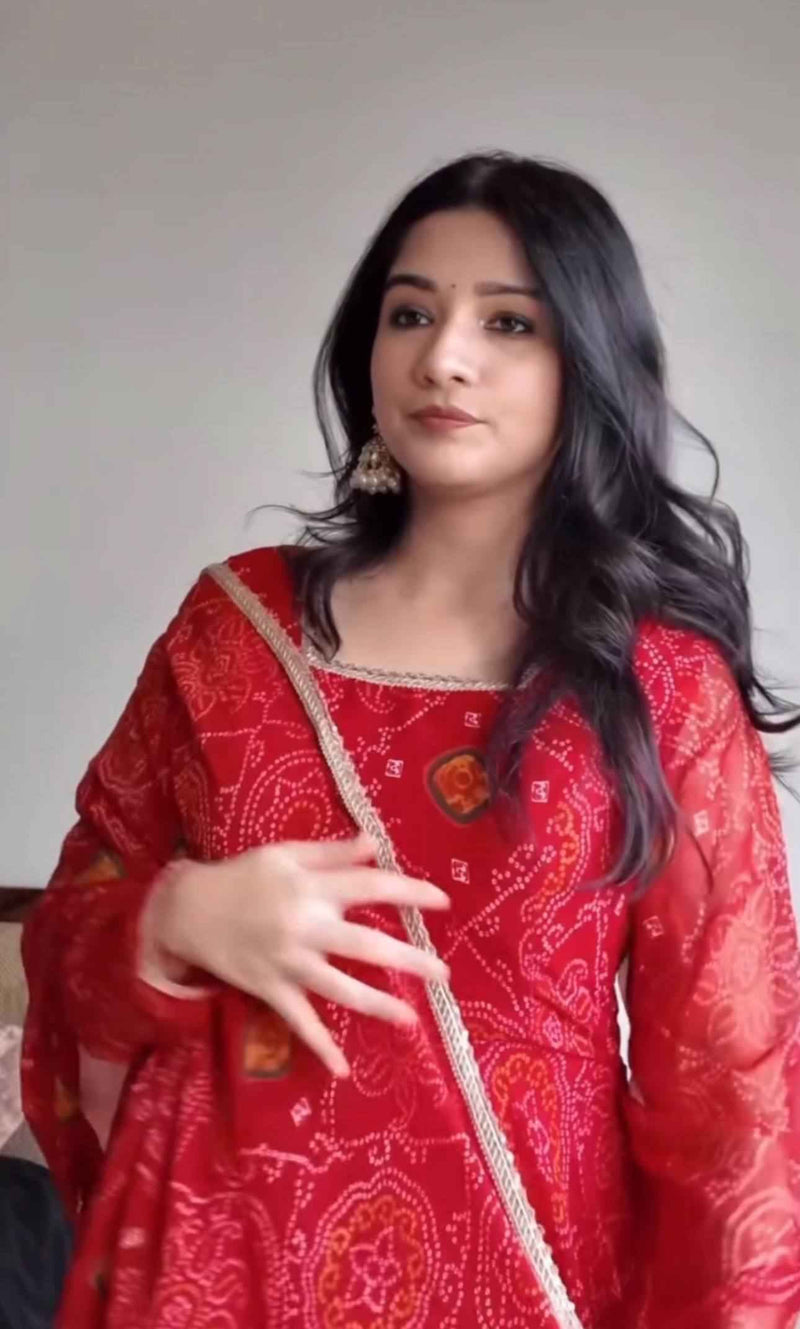 RoopRani Bandhej Georgette Anarkali Set