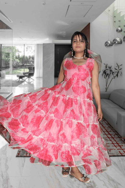 Rosy Glow Organza Flair Dress