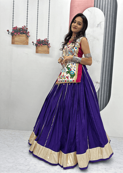 Royal Gamathi Mirror Work Choli & Cotton Lumpi Border Lehenga Set