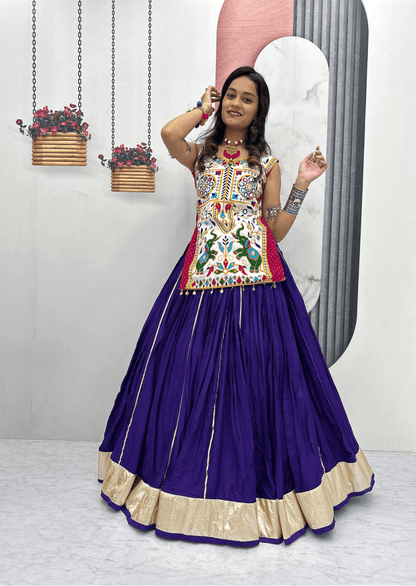 Royal Gamathi Mirror Work Choli & Cotton Lumpi Border Lehenga Set