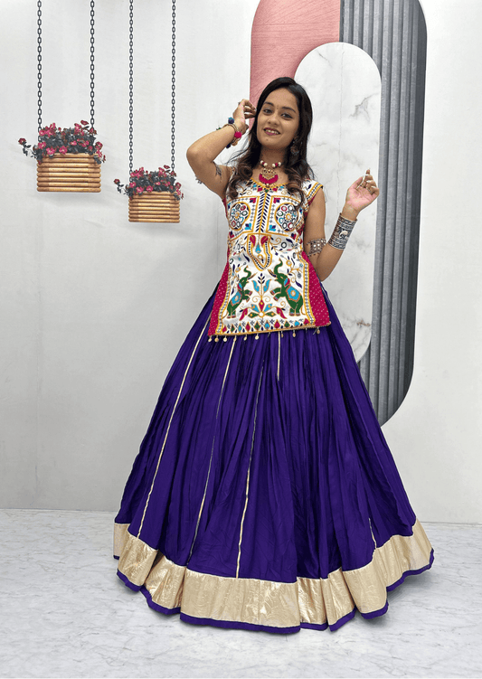 Royal Gamathi Mirror Work Choli & Cotton Lumpi Border Lehenga Set