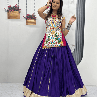 Royal Gamathi Mirror Work Choli & Cotton Lumpi Border Lehenga Set