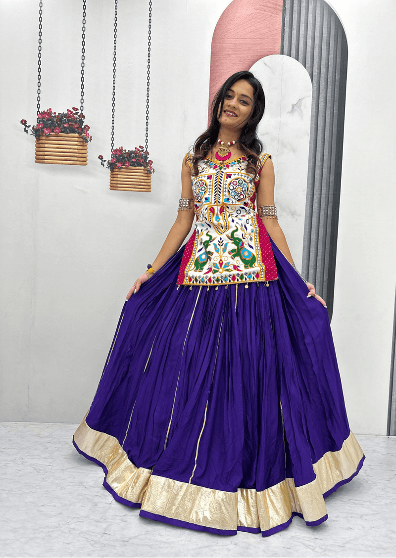 Royal Gamathi Mirror Work Choli & Cotton Lumpi Border Lehenga Set
