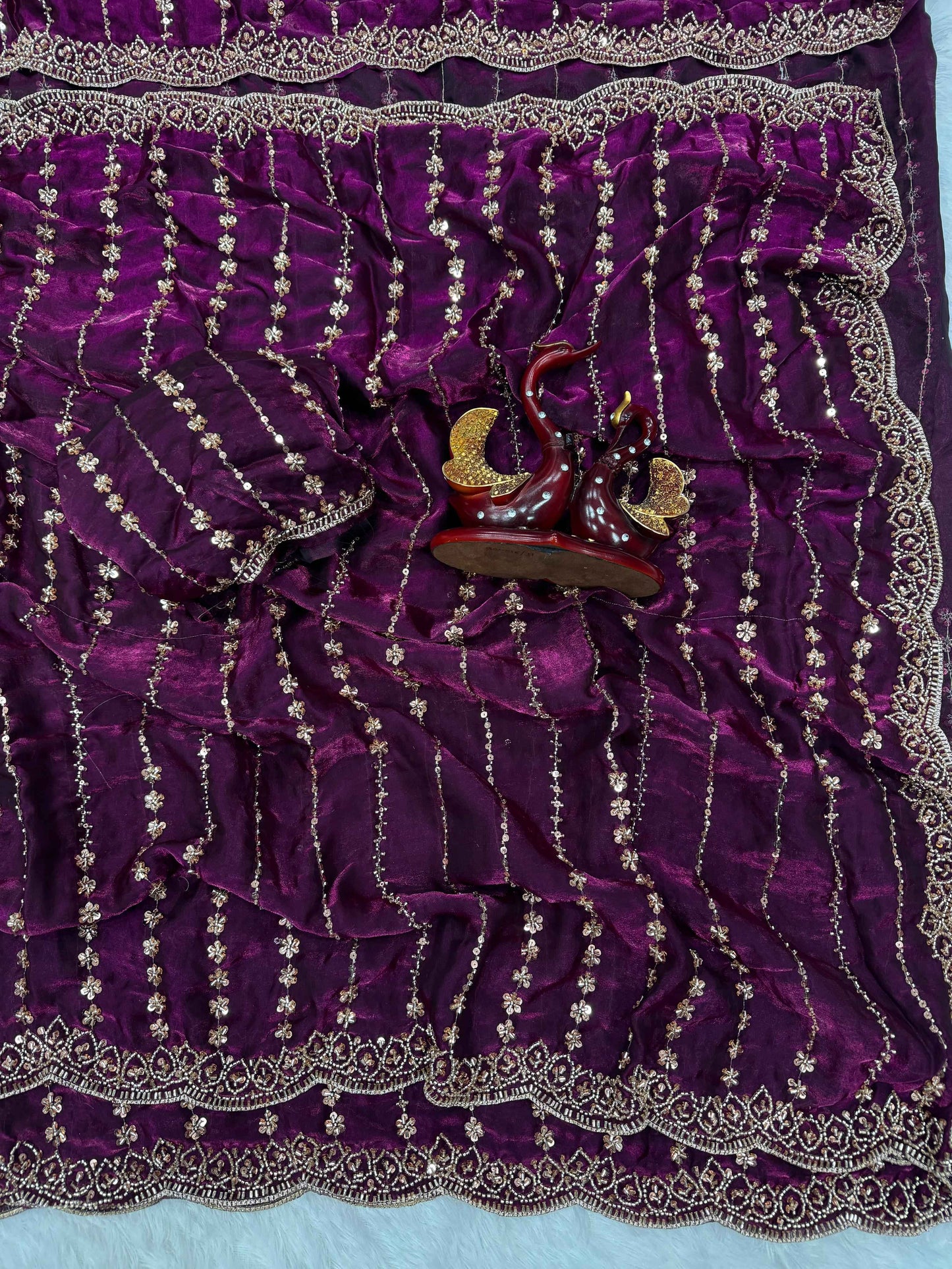 Royal Queen Beads & Sequins Embroidered Soft Space Silk Saree