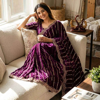 Royal Queen Beads & Sequins Embroidered Soft Space Silk Saree