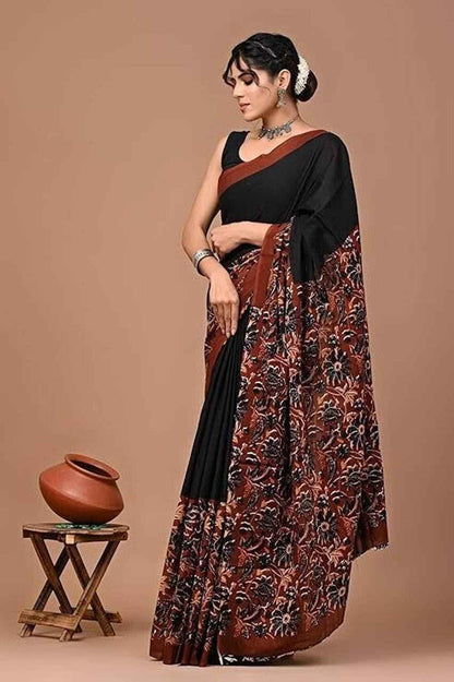 Rust Bloom Handcrafted Mulmul Cotton Saree