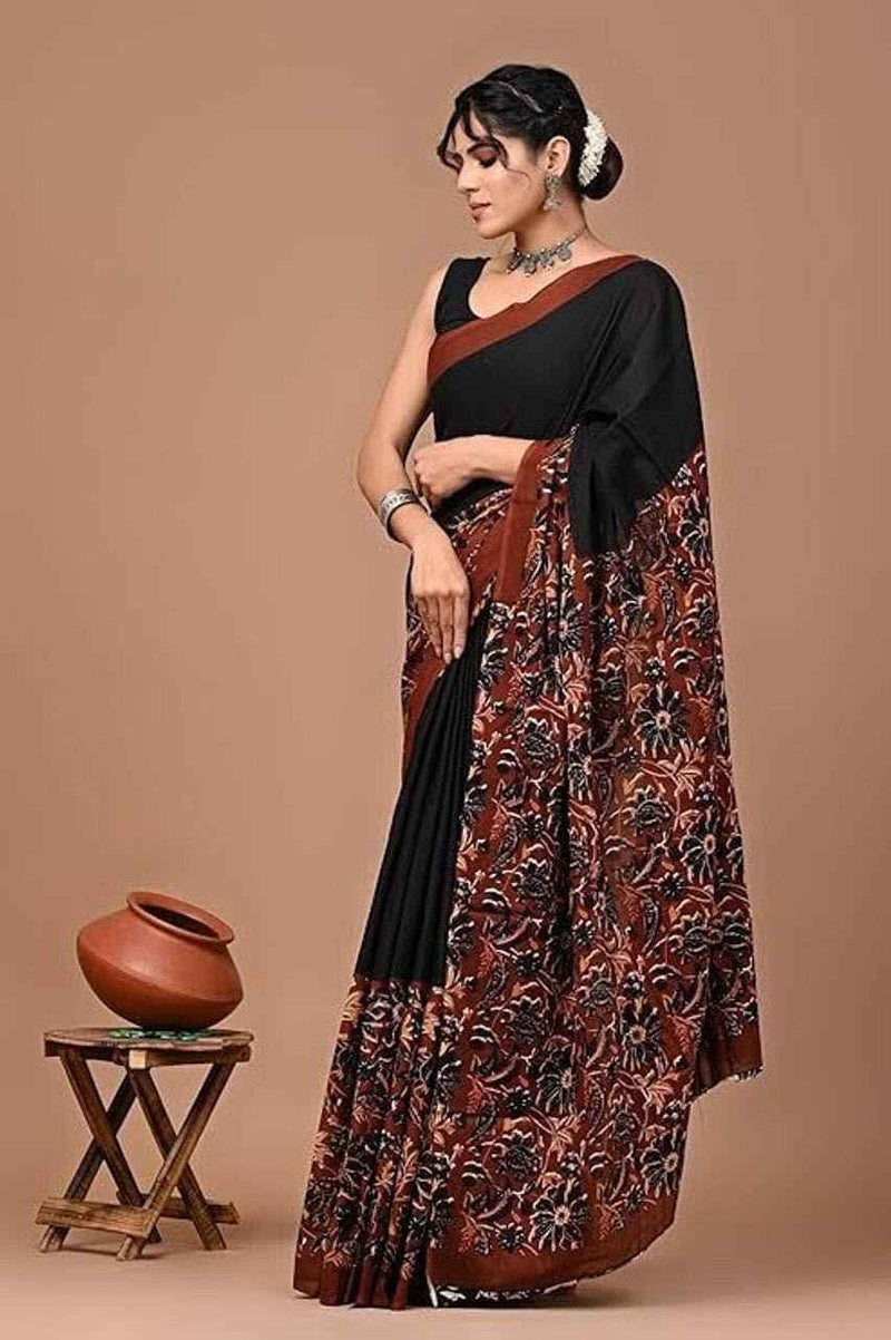 Rust Bloom Handcrafted Mulmul Cotton Saree