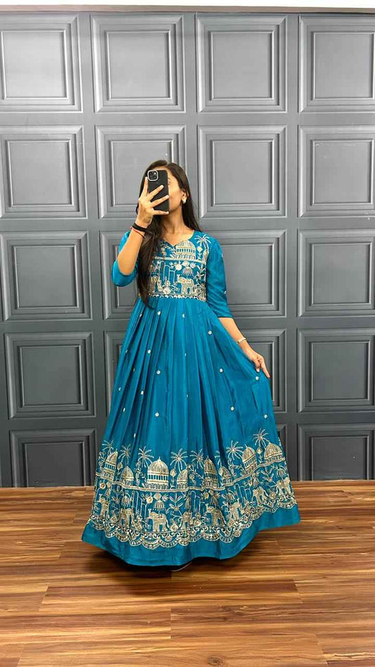 Saanvi Teal Heritage Gown