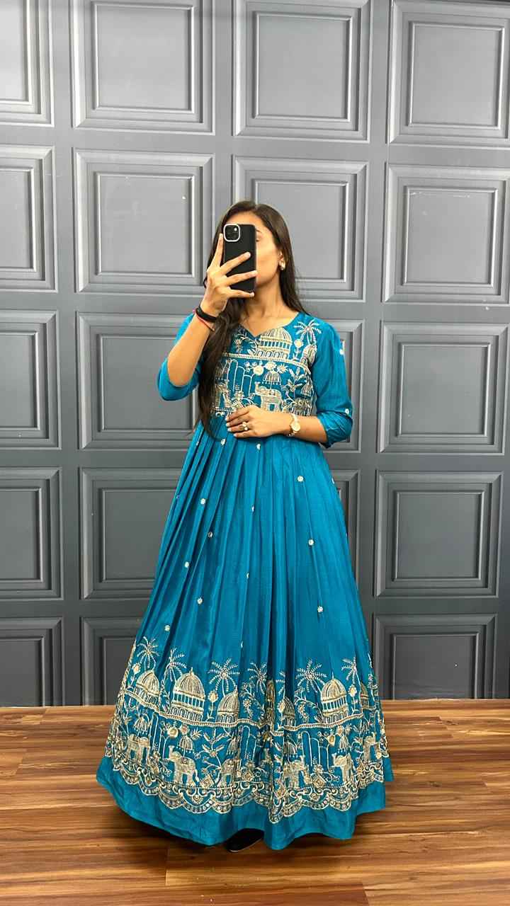 Saanvi Teal Heritage Gown