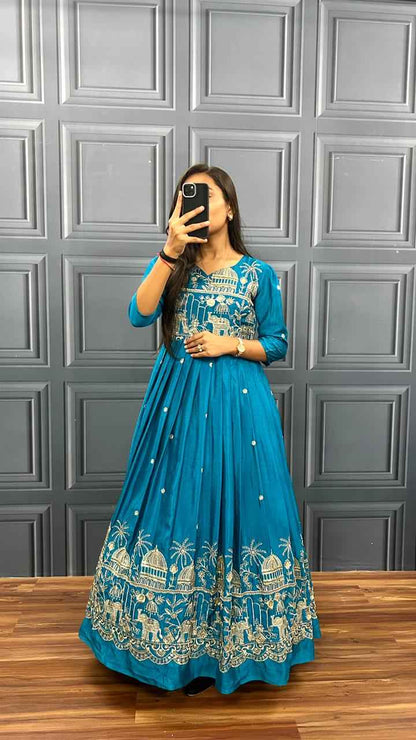 Saanvi Teal Heritage Gown