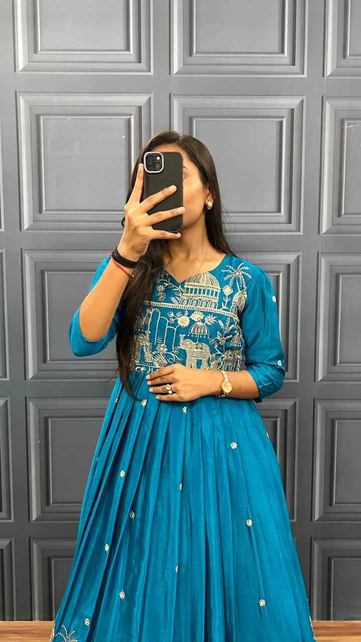 Saanvi Teal Heritage Gown