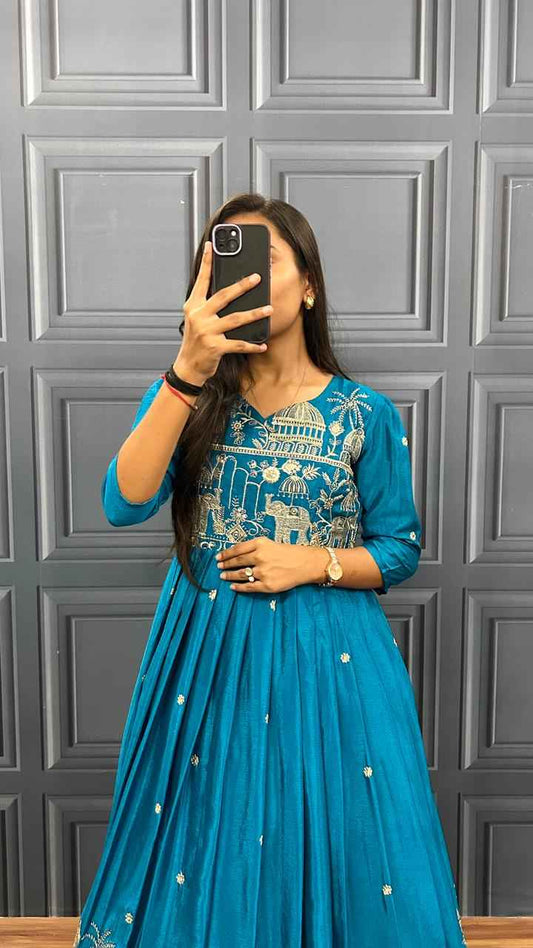 Saanvi Teal Heritage Gown