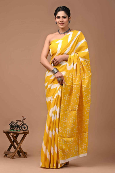 Sunflare Yellow Mulmul Cotton Saree