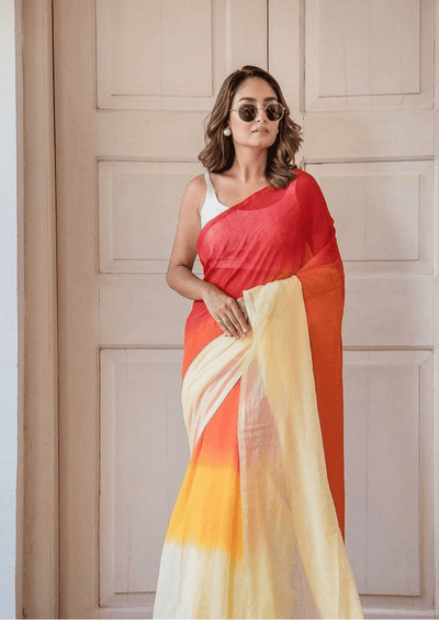 Sunset Radiance Linen Saree