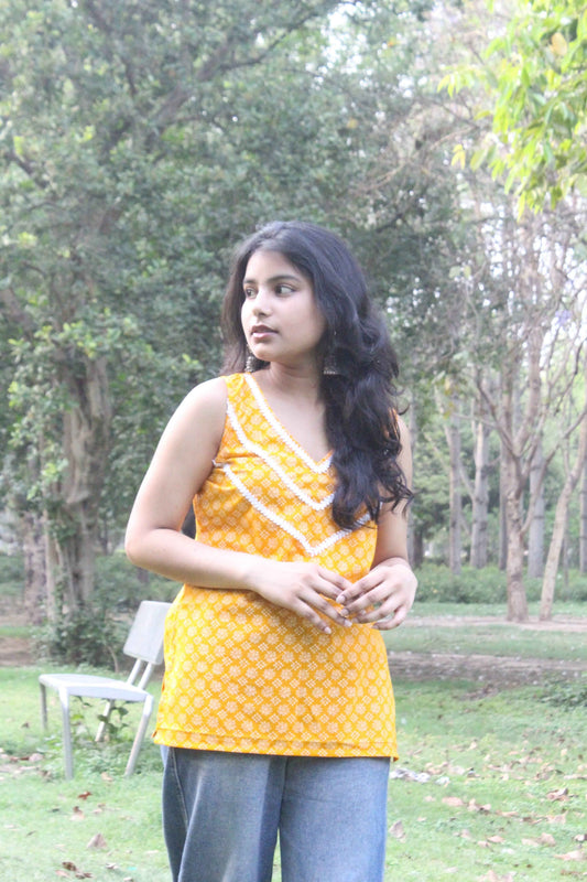 Sunshine Yellow Sleeveless Kurti