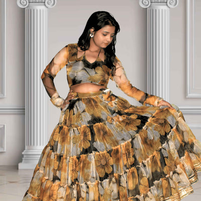 Surmayi Gul Floral Printed Organza Lehenga Set
