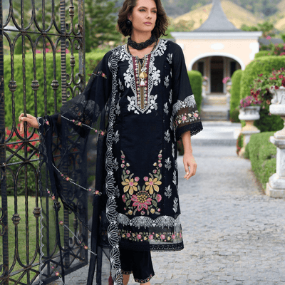 Zahra Noir Luxe Cotton Embroidered Suit Set