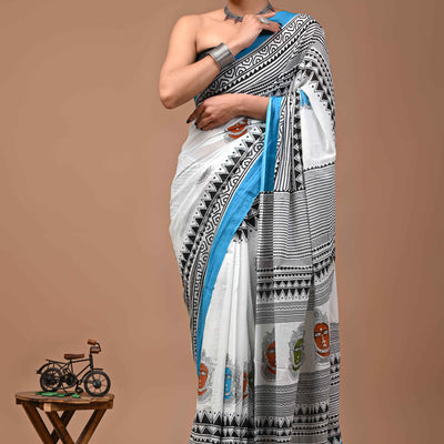 Zen Sutra Buddha Print Mulmul Cotton Saree